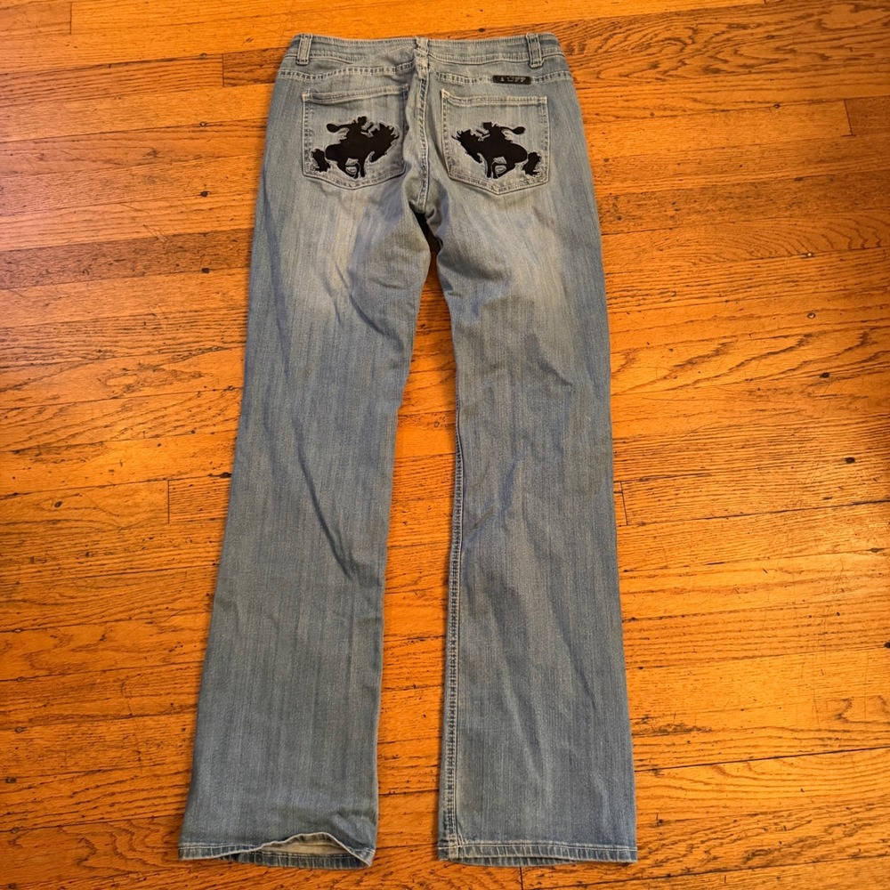 Cowgirl Tuff Co Bootcut Jeans Light Wash Bronco Embroidery W31 L35 Western